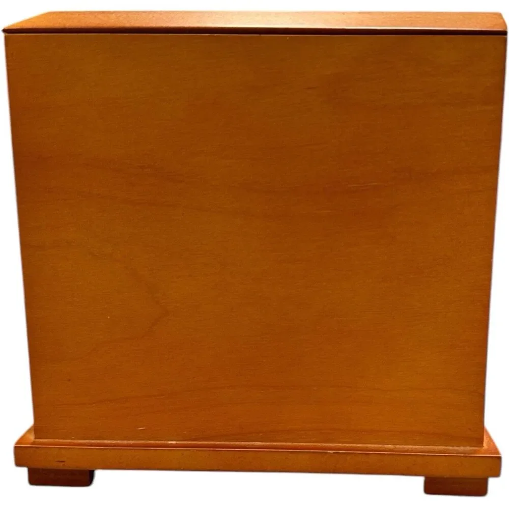 JEWELRY BOX BIRCH WOOD FELT LINED TWO DRAWER HINGED LID COMPARTMENT MIRROR